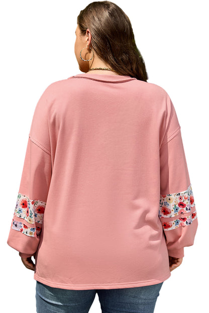 Peach Blossom Plus Size Floral Applique Drop Shoulder Sweatshirt Garden Naked Curves