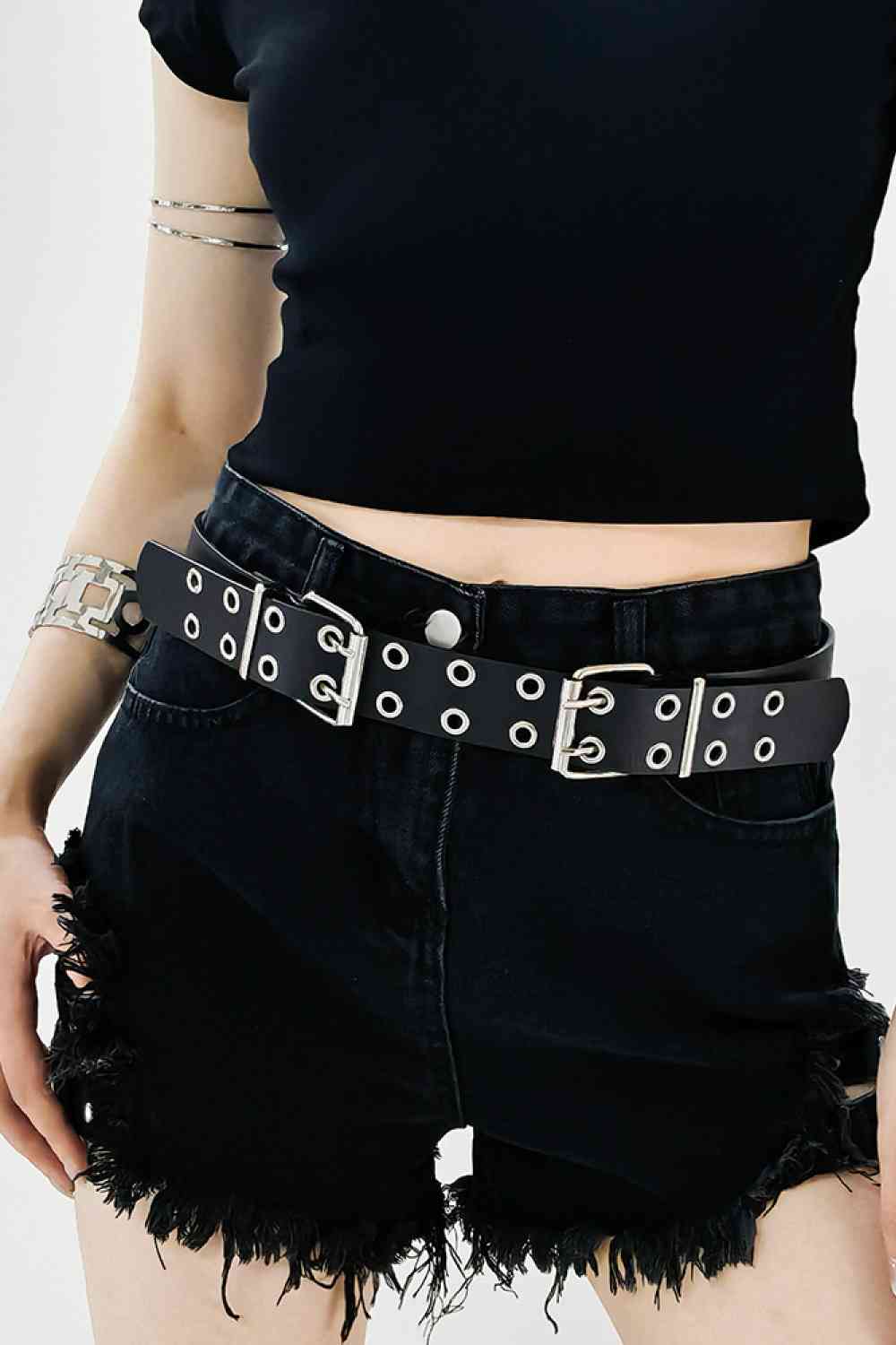 Stylish Chic PU Leather Two Row Eyelet Belt – Durable and Fashion-Forward Design See size chart under “more details” The Fashion Celestial