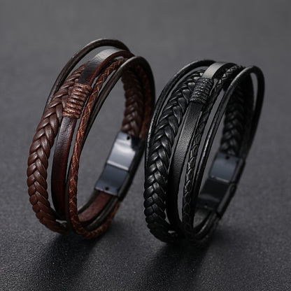 [Stylish Leather Bracelet] Stylish Durable 1pc Men's Hand-Woven Multi-Layer Leather Bracelet | with Buckle Closure, Versatile Accessory for Casual or Formal Wear NovaCart