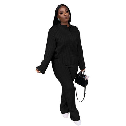 Fashion Casual Knitting Suit Long Sleeve Two-piece Sweater Grayceful LLC