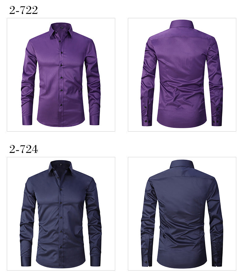 Men'S Stretch Slim-Fit Formal Shirt Without Pockets, Light Business Turn- Collar Long-Sleeved Shirt, Men'S Business Shirt, Wrinkle-Resistant And Durable Solid Color Formal Long-Sleeved Shirt with Buttons And Pockets, Suitable NovaCart