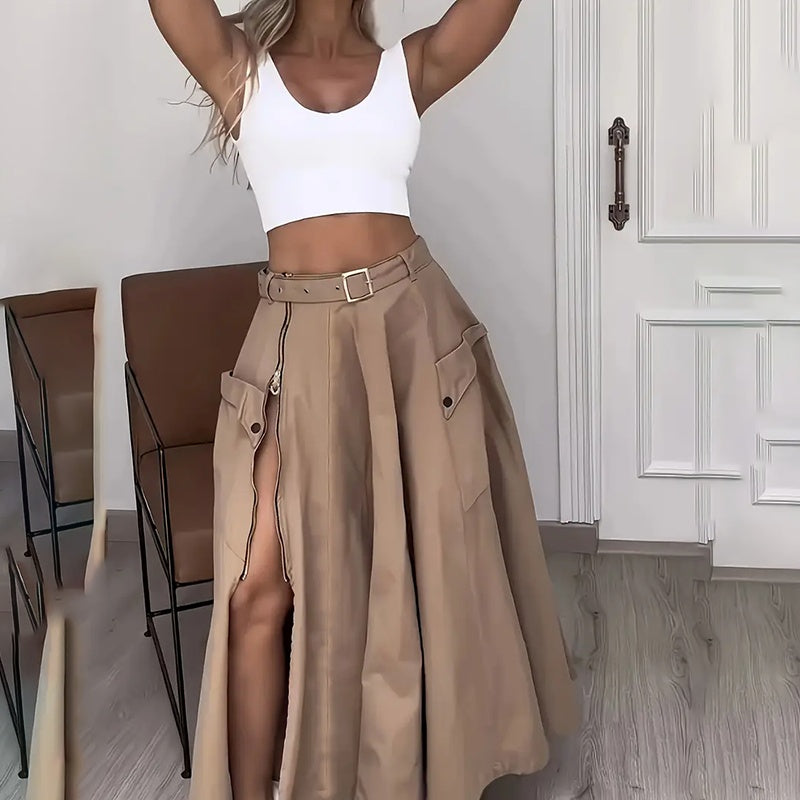 Women’s Cropped Vest & High-Waisted Slit Skirt Matching Set FitiqueFit