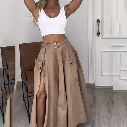 Women’s Cropped Vest & High-Waisted Slit Skirt Matching Set FitiqueFit
