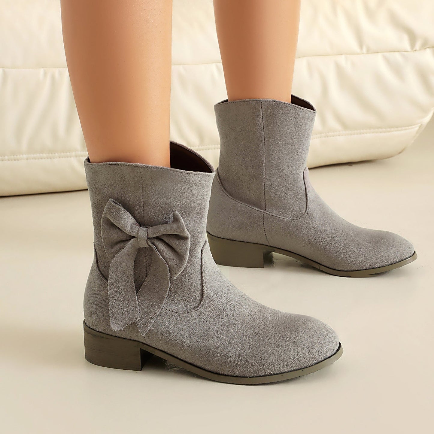 Low Heel Suede Large Size Sweet Bow Casual Boots FitiqueFit
