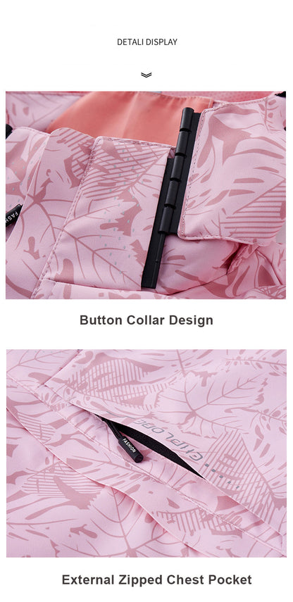 Women'S Outdoor Windbreaker Jacket | Casual Stand Collar, Non-Stretch Fabric, Random Print, Long Sleeve, Zipper Closure, Detachable Hood NovaCart