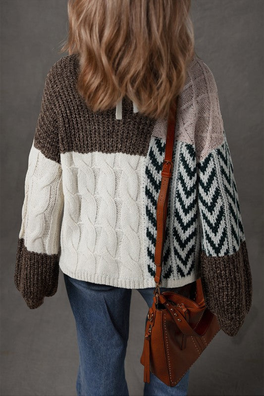 Colorblock Cable Knit Patchwork Tied Back Sweater Shop Style & More | Fresh Looks, Everyday Deals & Free Shipping