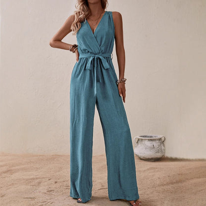 Women's Strap High-Waist Sleeveless Jumpsuit – Ice Silk Casual Wide-Leg FitiqueFit