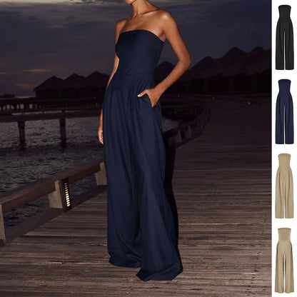 Loose Tube-top Jumpsuit Ins Fashion Backless Wide Leg Long Pants Overalls Women's Clothing Grayceful LLC