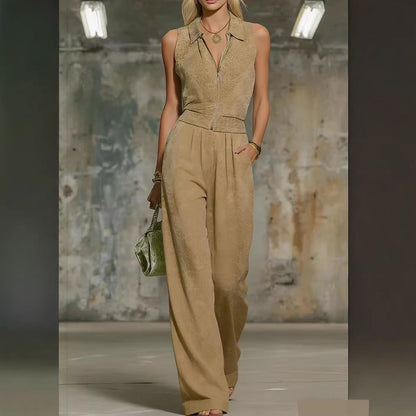 Floral Print Zip-Up Sleeveless Jumpsuit – Women's Wide Leg Romper FitiqueFit