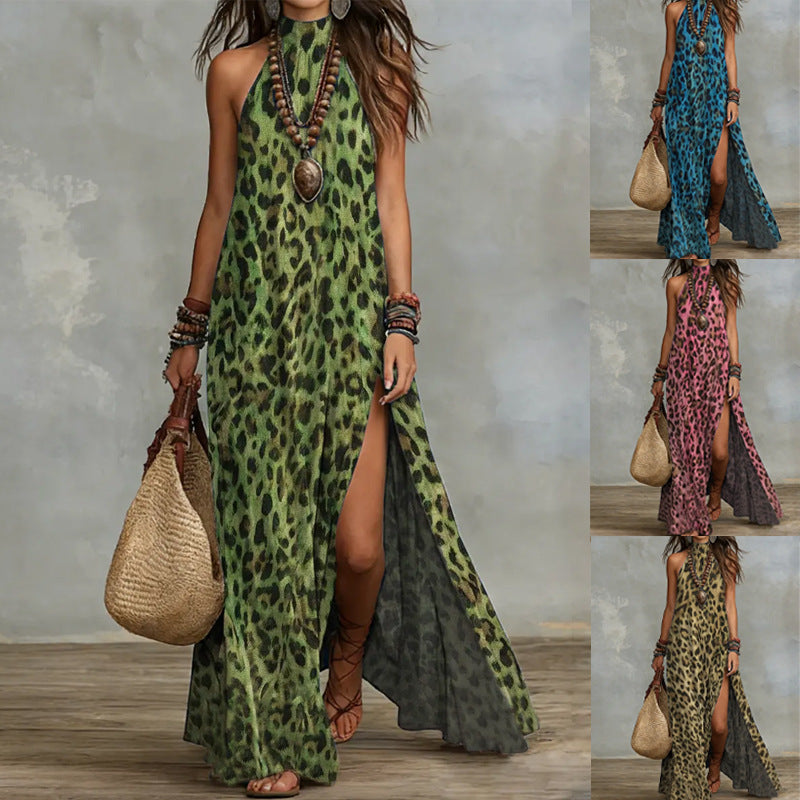 Women's Printed Scarf-Style Maxi Dress – Sleeveless, Split, Loose Boho FitiqueFit