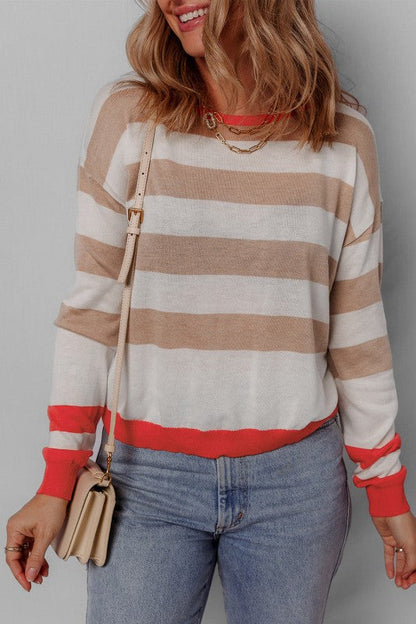 Stripe Colorblock Crewneck Drop Shoulder Sweater Shop Style & More | Fresh Looks, Everyday Deals & Free Shipping