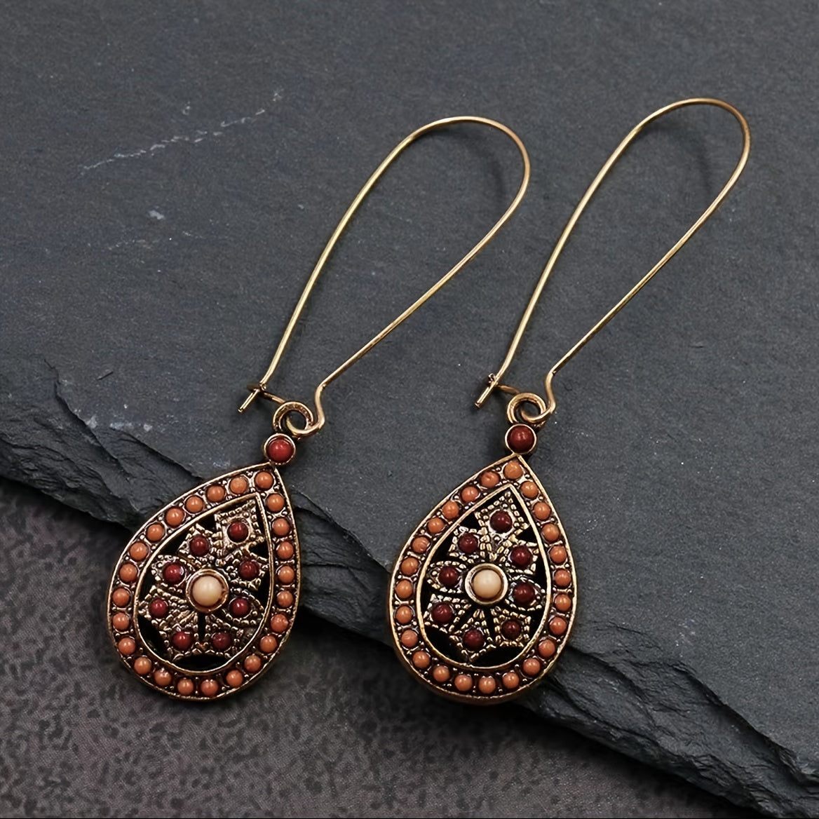 Boho Teardrop Earrings Alloy Ethnic Beads Flower Earrings Colorful Ear Jewelry NovaCart