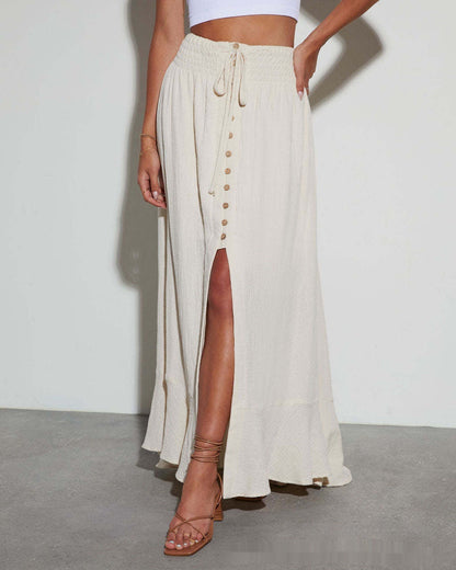 Half-length Solid Color Lace-up Waist-slimming Long Dress Grayceful LLC