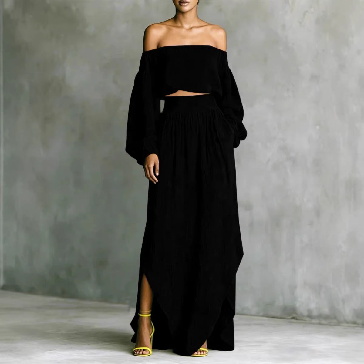 Off-Shoulder Top & Asymmetrical Maxi Skirt Set – Women's 2-Piece Outfit FitiqueFit