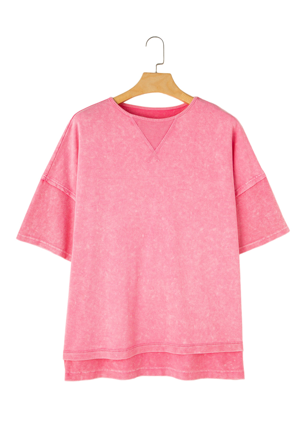 Light Grey Mineral Wash Drop Sleeve Patchwork Plus Size Tee Garden Naked Curves