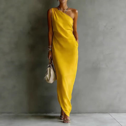 Women's Satin Off-Shoulder Slim-Fit Maxi Dress FitiqueFit