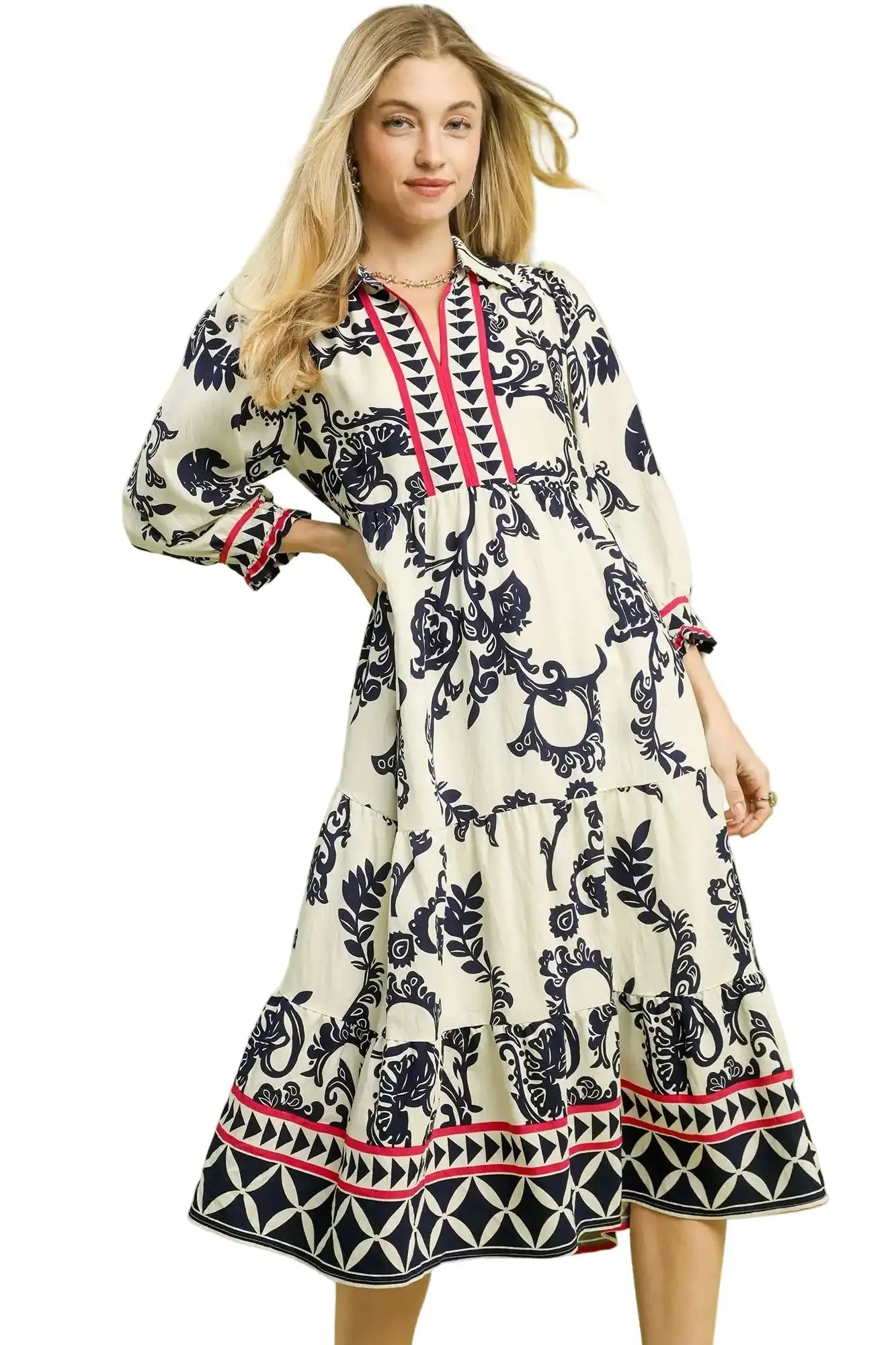 Umgee Boho Print Tiered Midi Dress West2East Surf