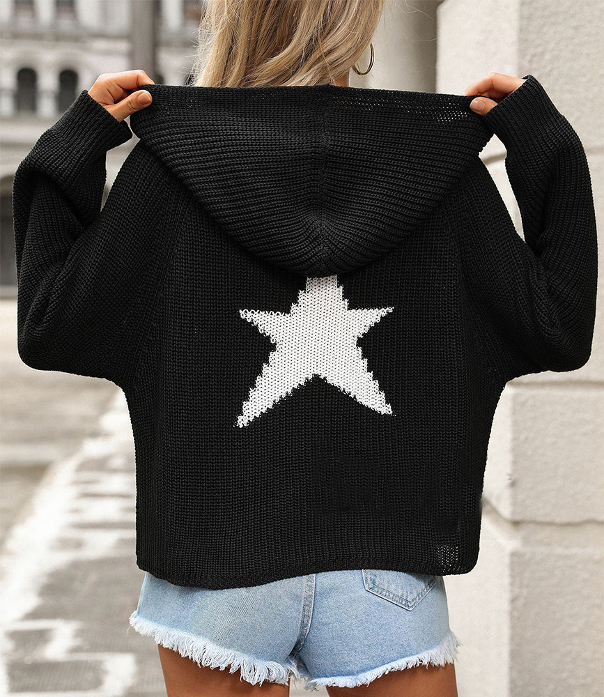 Fashion Pullover Hooded Sweater With Pockets Loose Star Long Sleeve Zippered Cropped Cardigan Outwear Tops For Womens Clothing See size chart under “more details” The Fashion Celestial