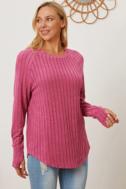 Basic Bae Full Size Ribbed Thumbhole Sleeve T-Shirt New Era Fashion LLc