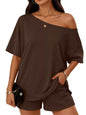 Full Size Boat Neck Tee and Shorts Set Plus Size New Era Fashion LLc