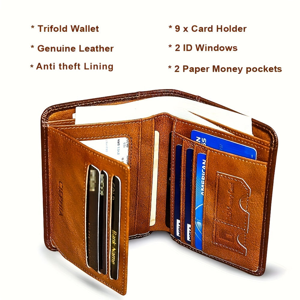 Genuine Leather Men's Wallet/Ultra-Thin Top-Grain Cowhide/Compact Multi-Function ID Credit Card Holder/RFID Blocking/Blessing Card Set/Christmas Valentine's Day Father's Day Gift NovaCart