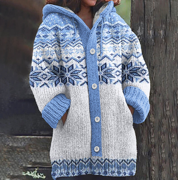 Women’s Floral Linen Cardigan – Retro Hooded Loose Knit Top FitiqueFit