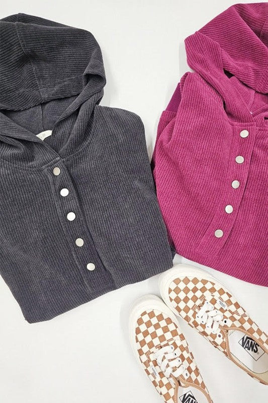 Long Sleeve Button Down Ribbed Hooded Sweatshirt Shop Style & More | Fresh Looks, Everyday Deals & Free Shipping