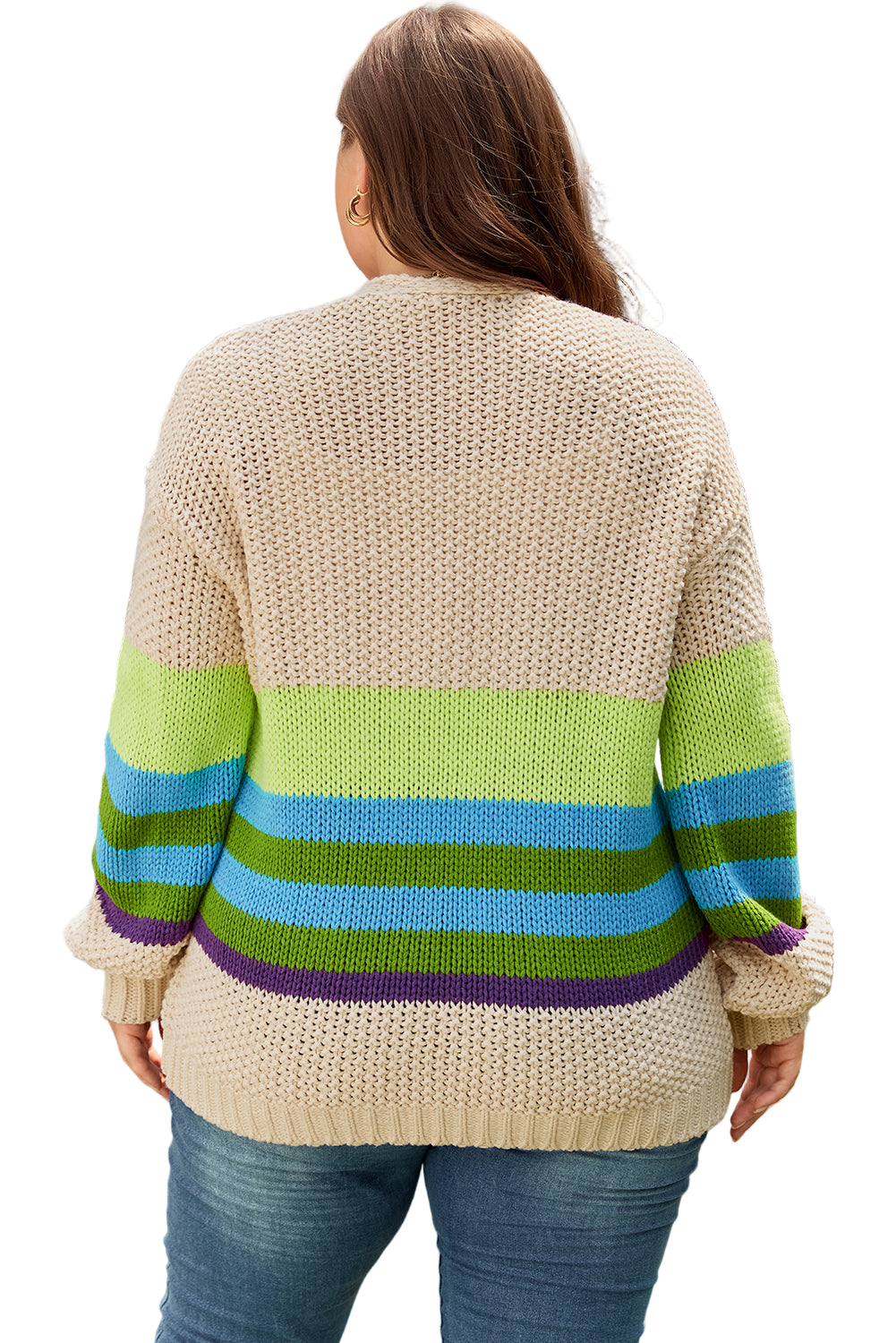 Parchment Color Block Crochet Open Front Plus Size Cardigan Garden Naked Curves