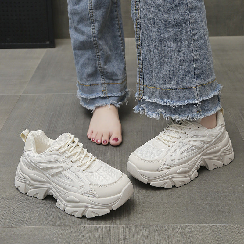 Thick-Bottom Breathable White Shoes for Women — Stylish & Cushioned FitiqueFit
