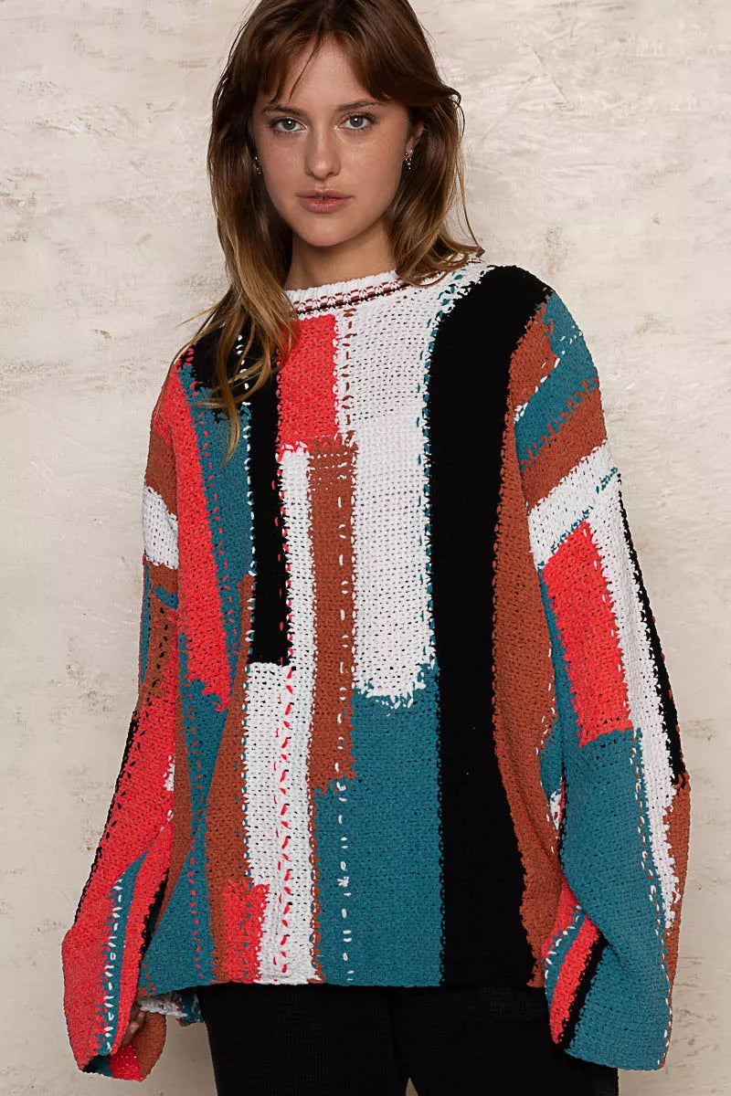 POL Color Block Round Neck Oversized Sweater West2East Surf