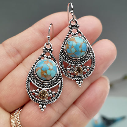 [Vintage Boho Earrings] Green Aventurine Vintage Boho Dangling Earrings | Alloy, English Style, Stainless Steel Ear Needle, for Daily Wear, Office, Street, Party, Vacation, Gift NovaCart