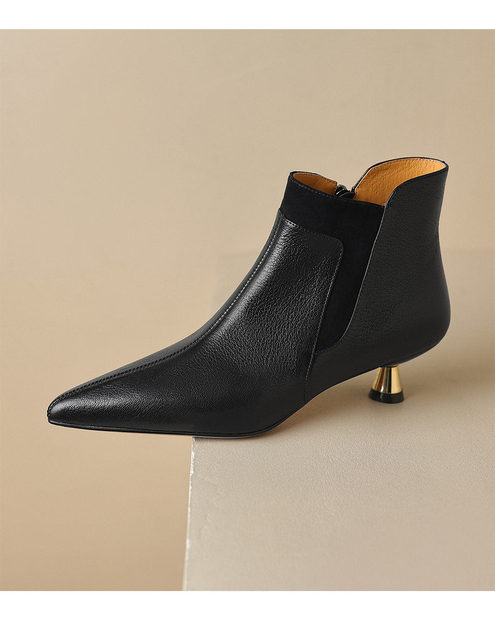 Women's Genuine Leather Kitten Heel Ankle Boots – Pointed Toe Side Zip FitiqueFit