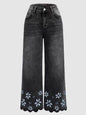 Chrysanthemum Embroidered Cropped Denim Jeans – Women's Loose Straight-Leg FitiqueFit