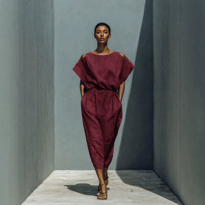 Women's Batwing Sleeve Off-Shoulder Elastic Waist Maxi Dress FitiqueFit
