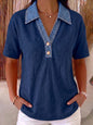Women's Denim-Trimmed Linen Cotton Contrast Shirt FitiqueFit