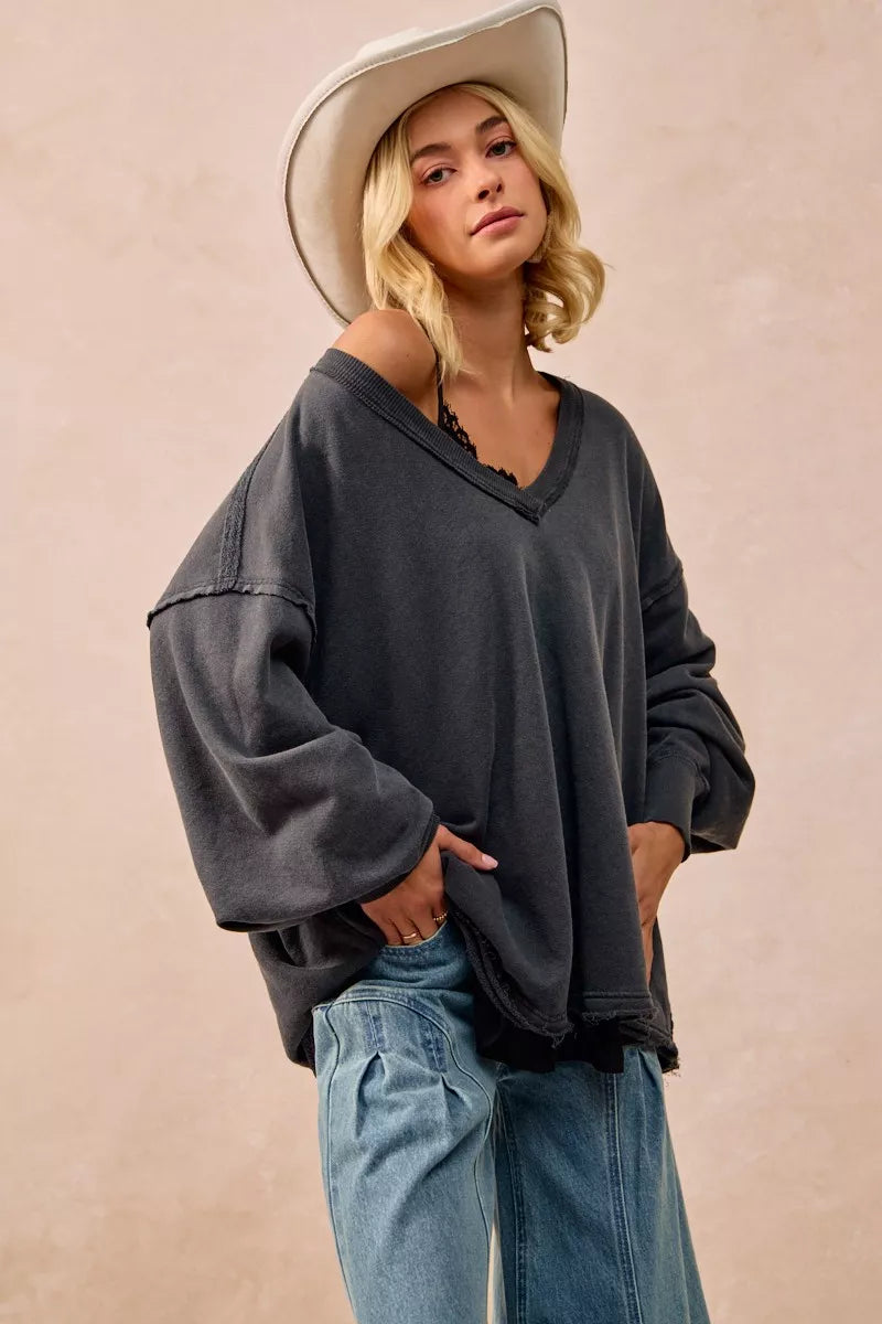 BiBi Mineral Washed French Terry Oversized Sweatshirt FitiqueFit