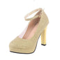 Elegant Women's Round Toe Buckle Leather High Heels