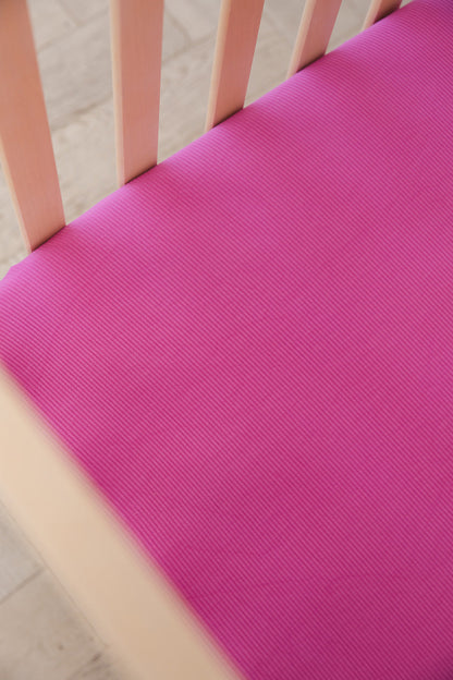 (SOLID, ribbed) Rainbow Royal - Crib Sheet Blush Lotus