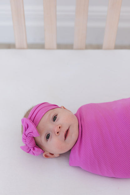 (SOLID, ribbed) Rainbow Royal - Swaddle Set Blush Lotus