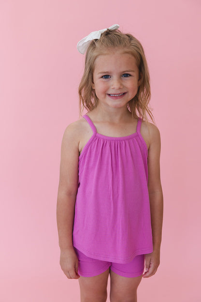 (SOLID, ribbed) Rainbow Royal - Tank Short Set Blush Lotus