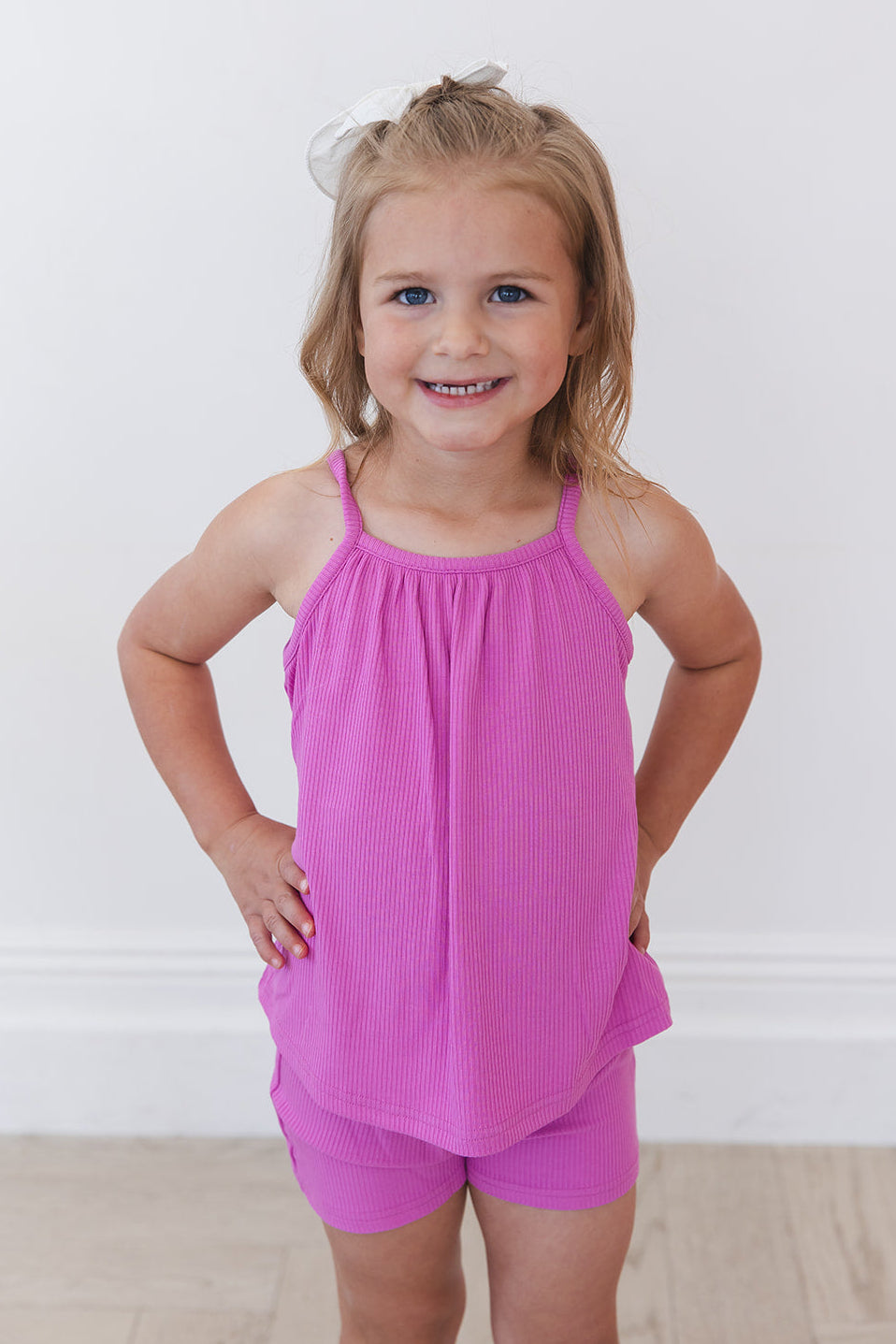 (SOLID, ribbed) Rainbow Royal - Tank Short Set Blush Lotus