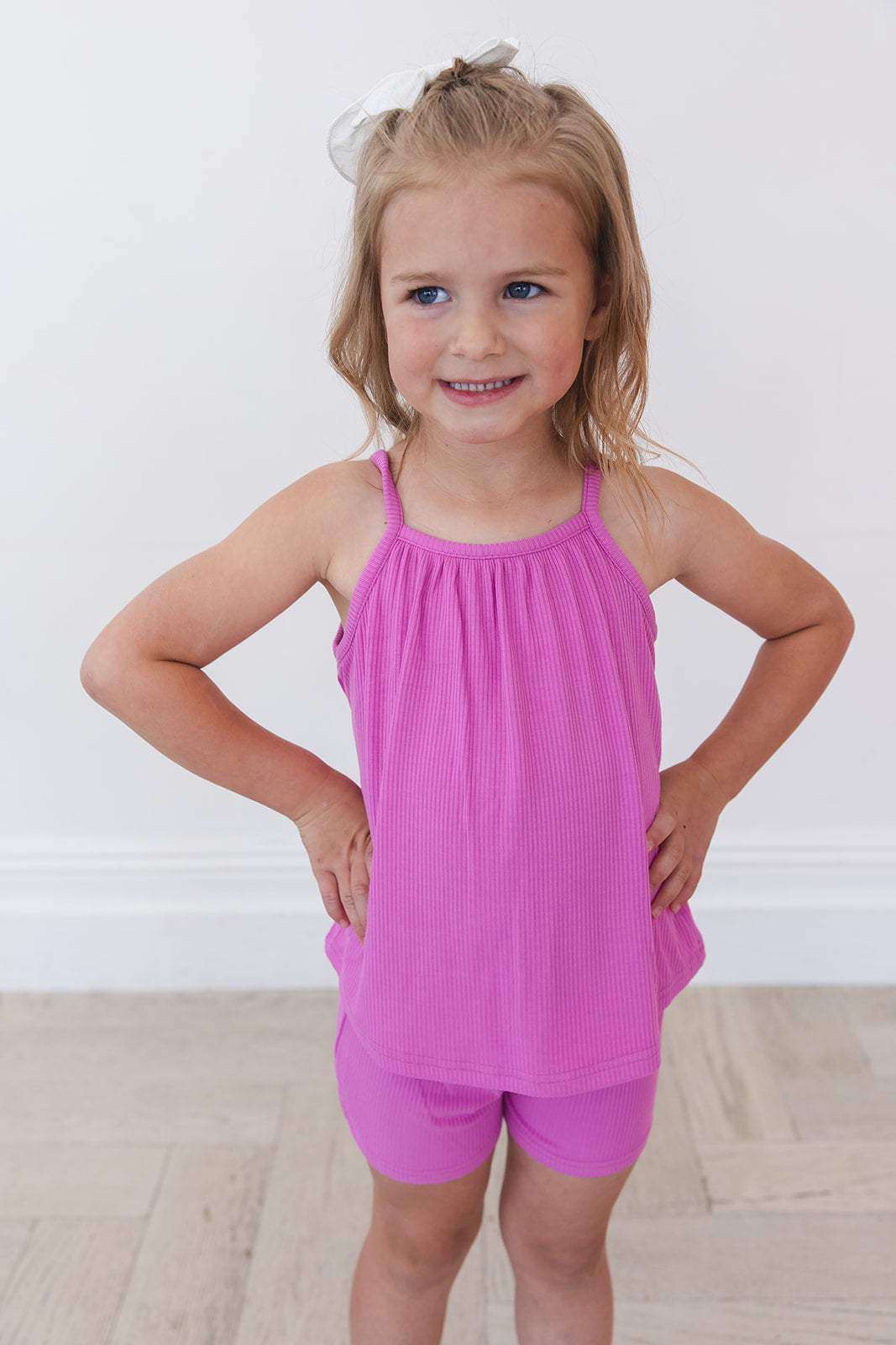 (SOLID, ribbed) Rainbow Royal - Tank Short Set Blush Lotus