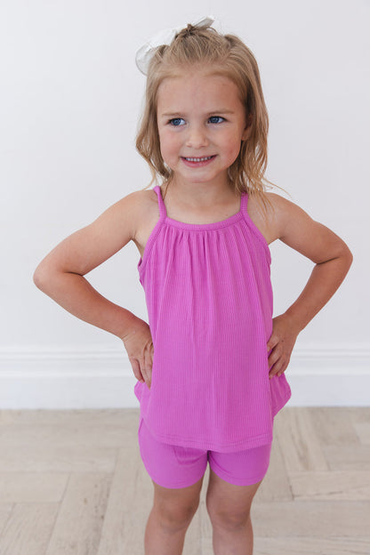 (SOLID, ribbed) Rainbow Royal - Tank Short Set Blush Lotus