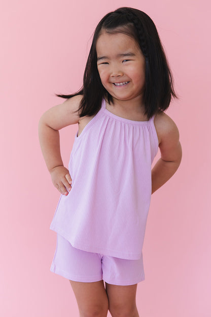 (SOLID, ribbed) Saltwater Princess - Tank Short Set Blush Lotus