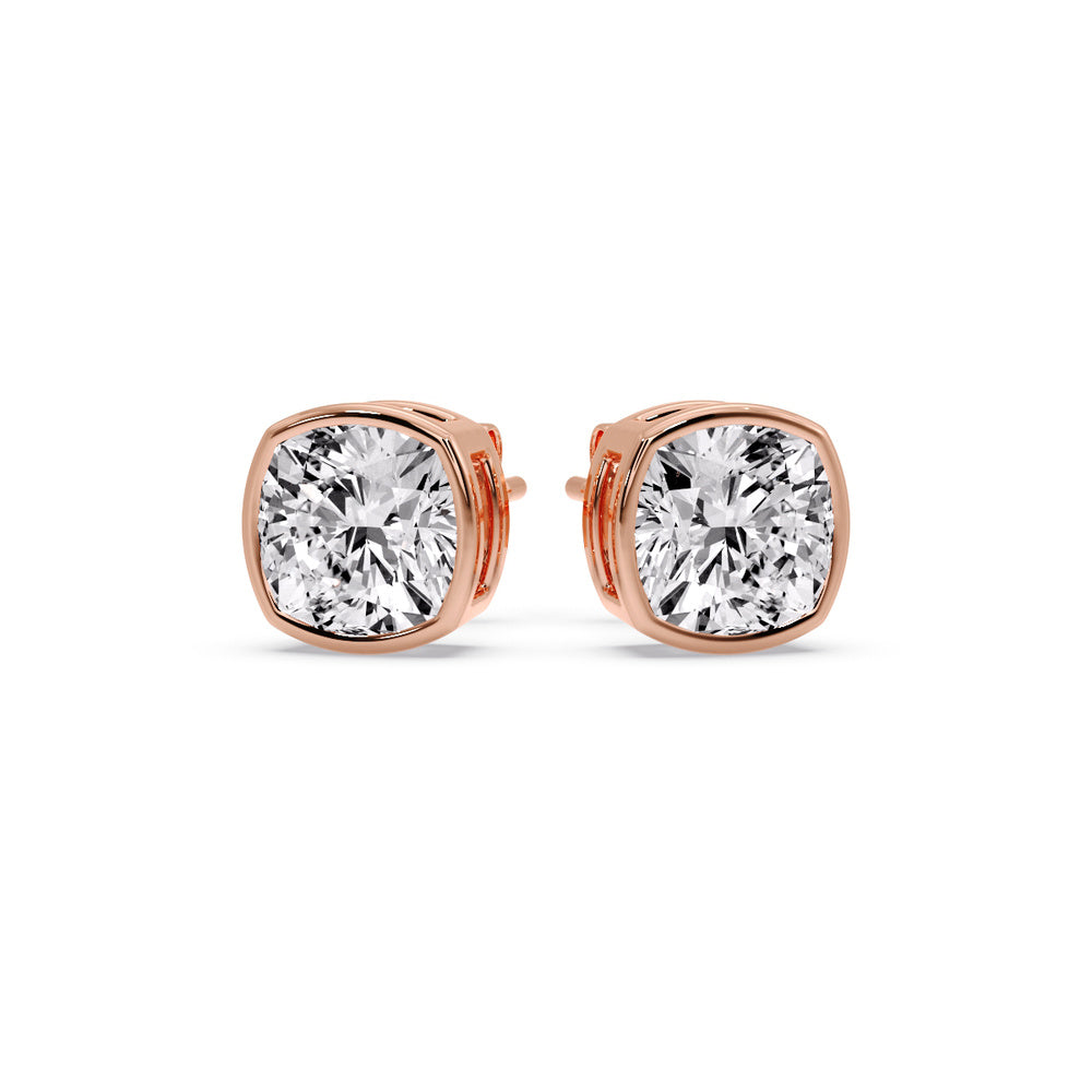 Bezel Set Cushion Diamond Stud Earrings Fascinating Diamonds