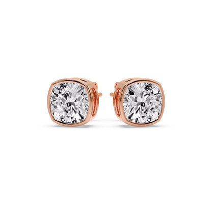 Bezel Set Cushion Diamond Stud Earrings Fascinating Diamonds
