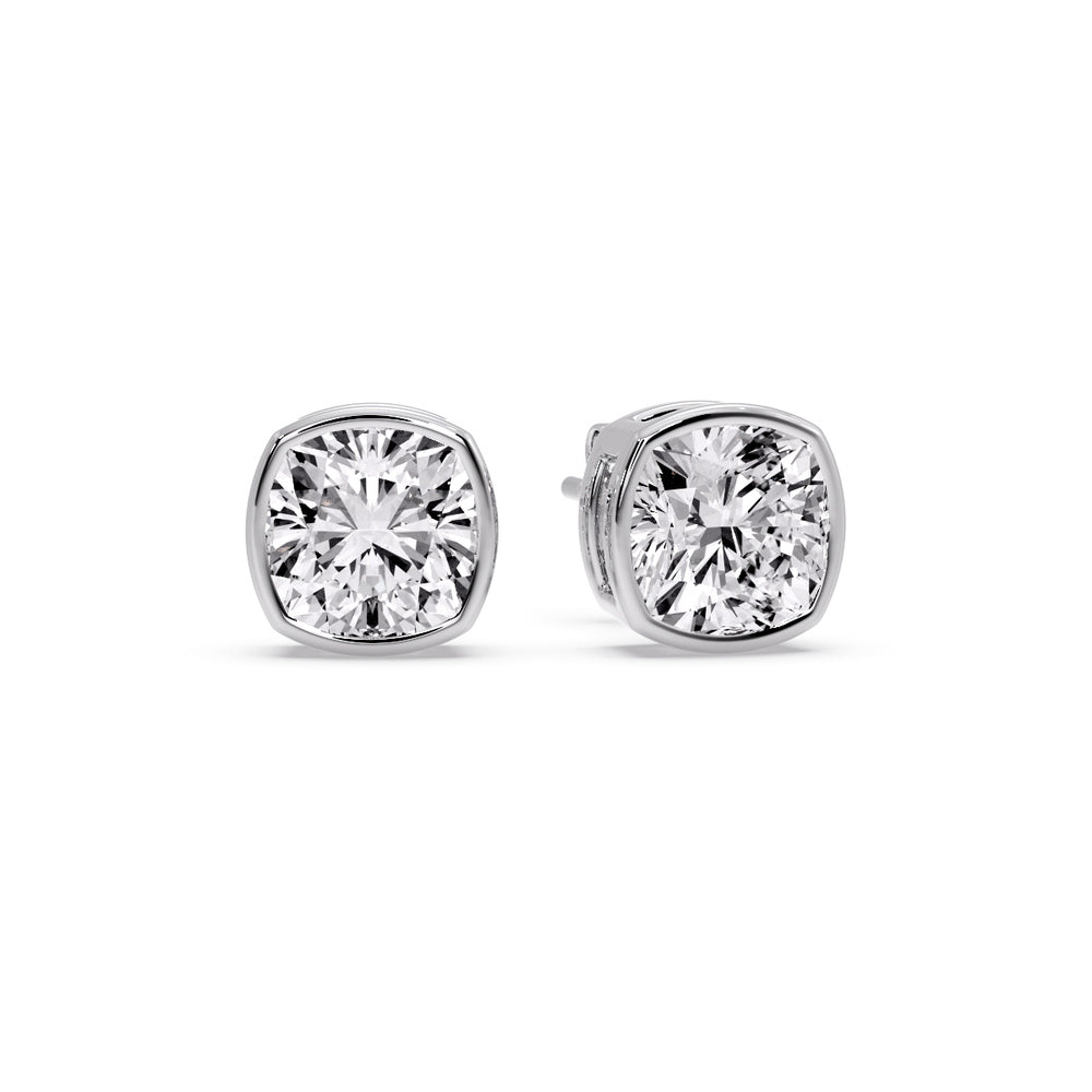 Bezel Set Cushion Diamond Stud Earrings Fascinating Diamonds