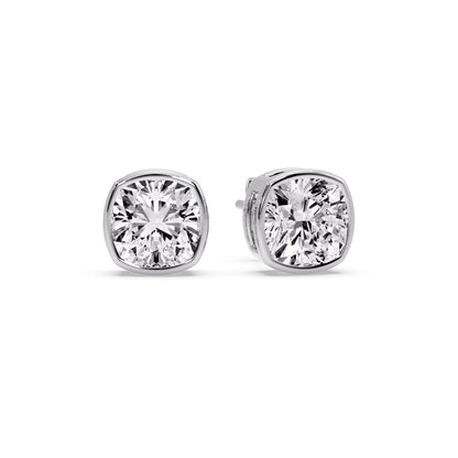 Bezel Set Cushion Diamond Stud Earrings Fascinating Diamonds