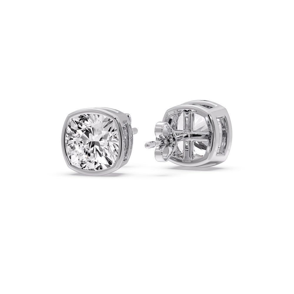 Bezel Set Cushion Diamond Stud Earrings Fascinating Diamonds