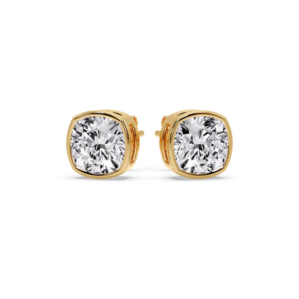 Bezel Set Cushion Diamond Stud Earrings Fascinating Diamonds